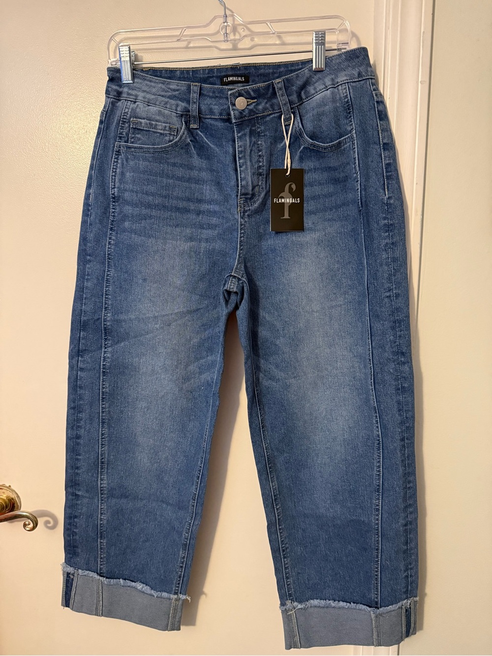 FLANNELS Mid Blue Cropped Jeans with Cuffed Hem